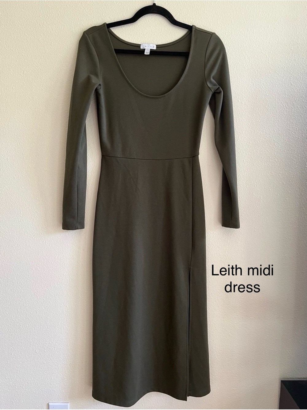 Leith - olive green Fall midi dress with slit - Size S